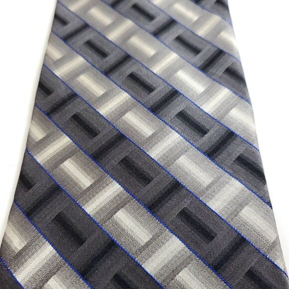 Joseph & Feiss International Gray Beige Blue Abstract Wide Silk Tie - Picture 2 of 6